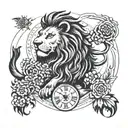 lion and clock tattoo design idea
