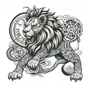 lion and clock tattoo design idea