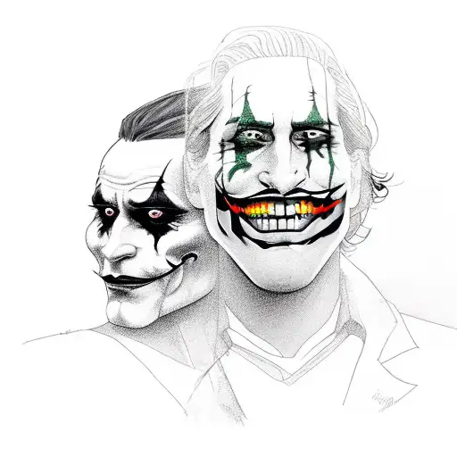 Heath Leger and Joaquin Phoenix as the Joker side-by-side. 'HA HA HA' surrounding them both tattoo design idea
