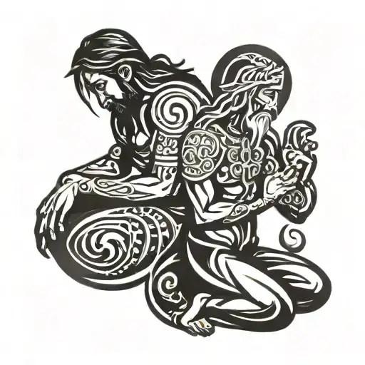 God and jesus praying tattoo design idea