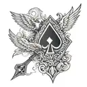 ace of spade in negative space with archangel half sleeve  tattoo design idea