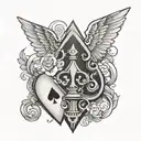 ace of spade in negative space with archangel half sleeve  tattoo design idea
