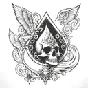 ace of spade in negative space with archangel half sleeve  tattoo design idea