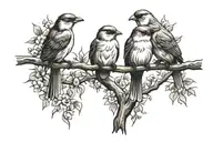 bird family on branch tattoo design idea