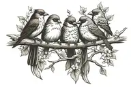 bird family on branch tattoo design idea