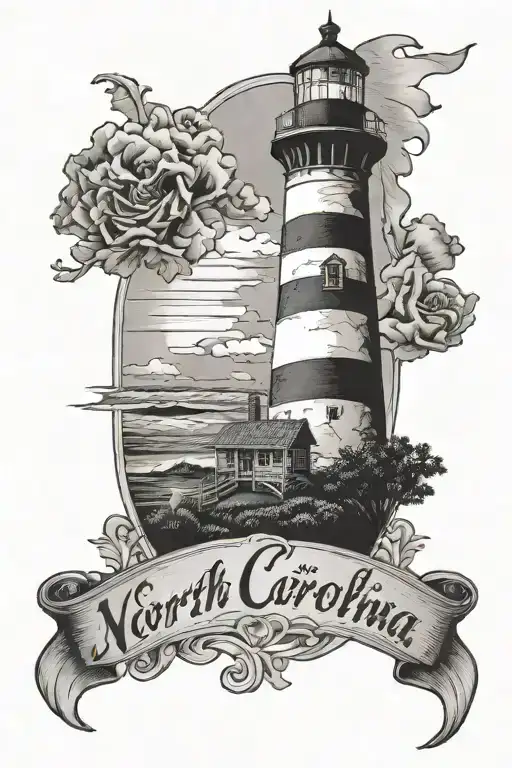 North Carolina themed with cape hatteras lighthouse tattoo design idea