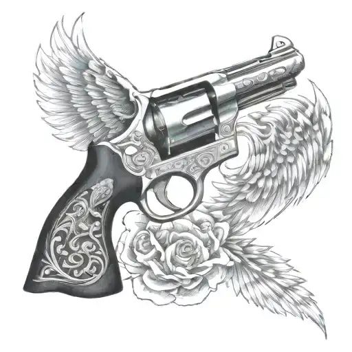 38 revolver morphing into phoenix rising bird memorial for father tattoo design idea