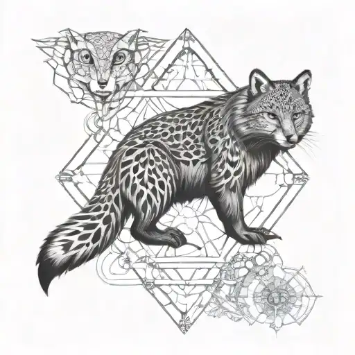 sacred geometry spirit totem of ant, owl, turtle, beaver, squirrel, fox, bear, lizard, wolf tattoo design idea