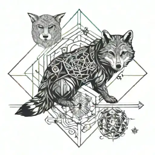 sacred geometry spirit totem of ant, owl, turtle, beaver, squirrel, fox, bear, lizard, wolf tattoo design idea