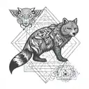 sacred geometry spirit totem of ant, owl, turtle, beaver, squirrel, fox, bear, lizard, wolf tattoo design idea