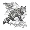 sacred geometry spirit totem of ant, owl, turtle, beaver, squirrel, fox, bear, lizard, wolf tattoo design idea