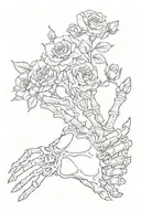 skeleton hand holding flowers tattoo design idea