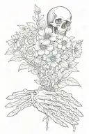 skeleton hand holding flowers tattoo design idea