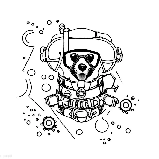 A minimalist tattoo of a dog wearing scuba diving gear tattoo design idea