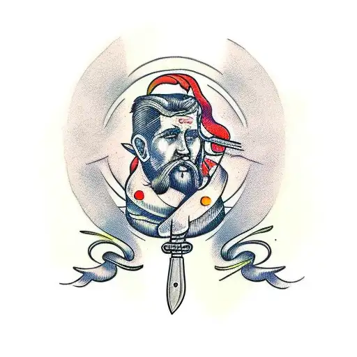 A traditional tattoo of a filhós with a knife and fork crossed behind it tattoo design idea