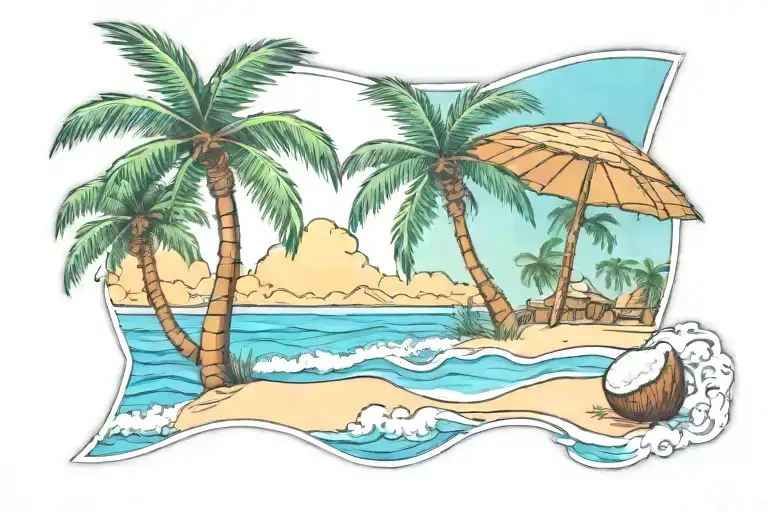 beach scene with coconut tree  tattoo design idea