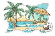 beach scene with coconut tree  tattoo design idea