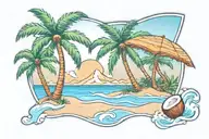 beach scene with coconut tree  tattoo design idea
