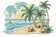 beach scene with coconut tree  tattoo design idea
