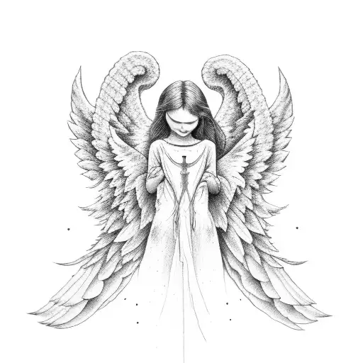 pair of angels each holding by an AK-47 tattoo design idea