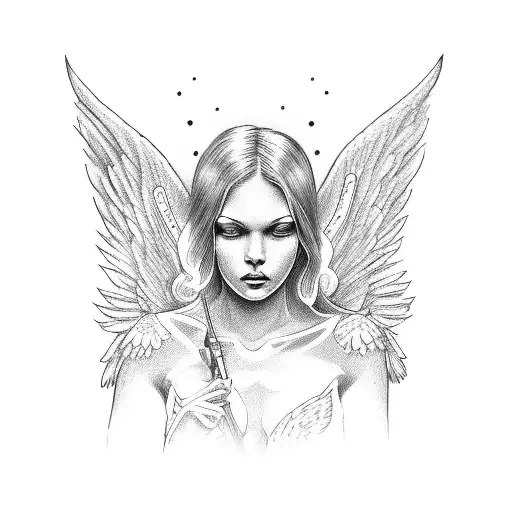 Angel with AK-47 tattoo design idea