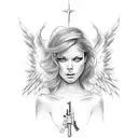 Angel with AK-47 tattoo design idea