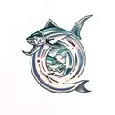 salmon eat mouse tattoo design idea