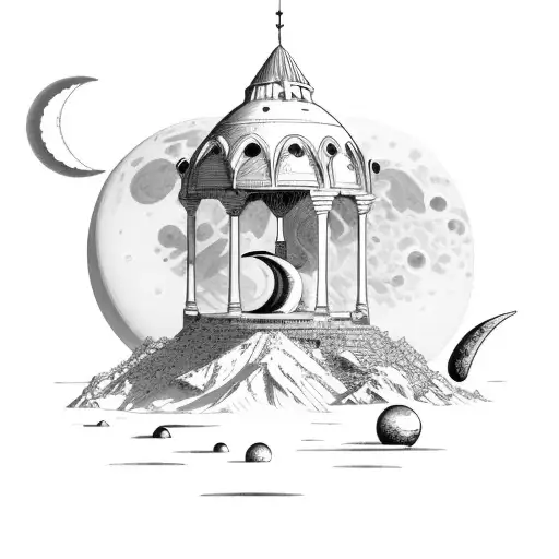  change crescent moon to saturn and change figure in middle to a fox tattoo design idea