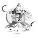  change crescent moon to saturn and change figure in middle to a fox tattoo design idea