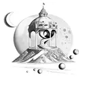  change crescent moon to saturn and change figure in middle to a fox tattoo design idea