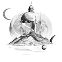  change crescent moon to saturn and change figure in middle to a fox tattoo design idea