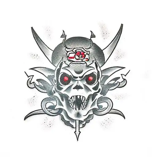 A traditional Japanese-style tattoo of demons and skulls tattoo design idea