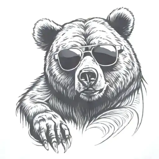 bear with sunglasses sitting  tattoo design idea