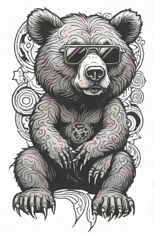 bear sitting down wear sunglasses  tattoo design idea