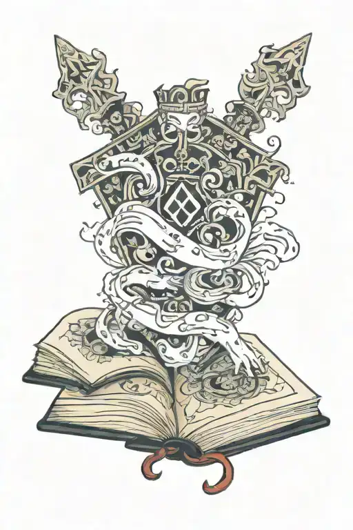 my kids, M E S J F C winning poker hand holding open book surrounded tattoo design idea