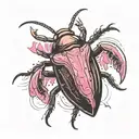 A dark cockroach with a dagger pointing upwards and a protest pink inside tattoo design idea