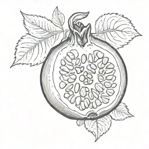 Please create a tattoo template for me of a cut pomegranate that subtly resembles a vulva tattoo design idea