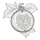 Please create a tattoo template for me of a cut pomegranate that subtly resembles a vulva tattoo design idea