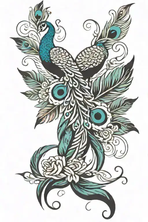 Peacock feather intertwined tattoo design idea