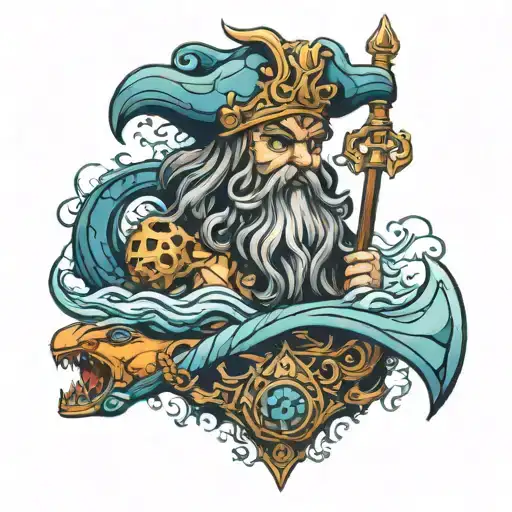 tridente arma de Poseidon dios del mar tattoo design idea