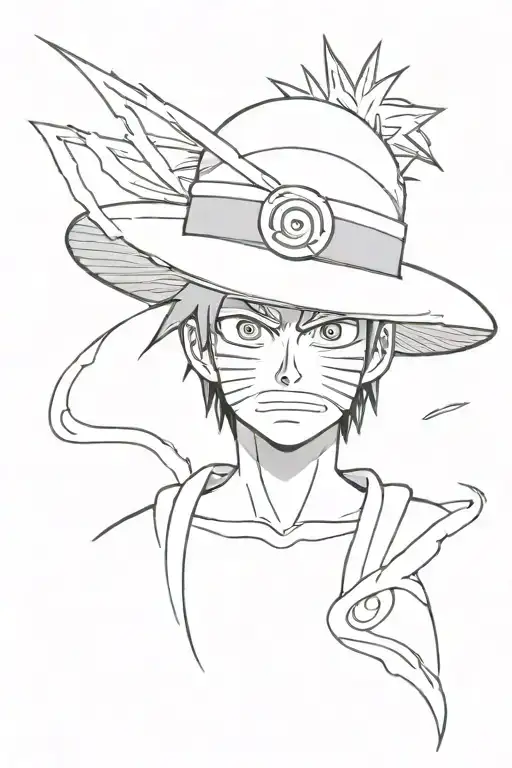 Combine elements of Luffy's straw hat and Naruto's forehead protector in a minimalist style tattoo design tattoo design idea