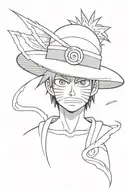 Combine elements of Luffy's straw hat and Naruto's forehead protector in a minimalist style tattoo design tattoo design idea