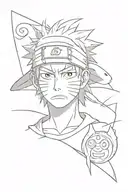Combine elements of Luffy's straw hat and Naruto's forehead protector in a minimalist style tattoo design tattoo design idea