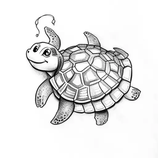 disney and smiling turtle and ocean  tattoo design idea