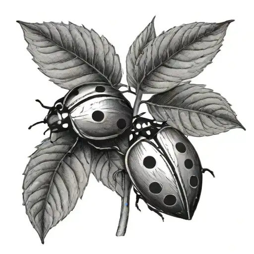 2 ladybugs and Fig leaf tattoo design idea