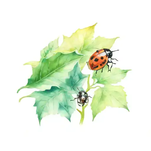 2 ladybugs and Fig leaf tattoo design idea