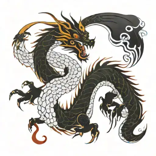 A modern and abstract representation of martial arts movements flowing into the form of a dragon tattoo design idea