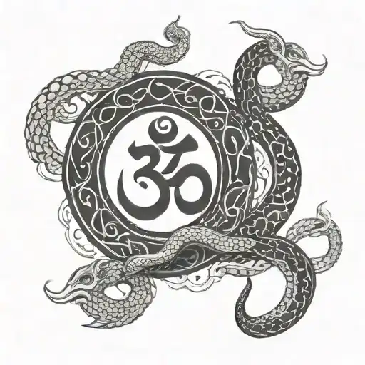 trishul Om and damru with snakes coming down side of trishul tattoo design idea