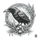 raven and fox and two ears of wheat tattoo design idea