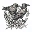 raven and fox and two ears of wheat tattoo design idea
